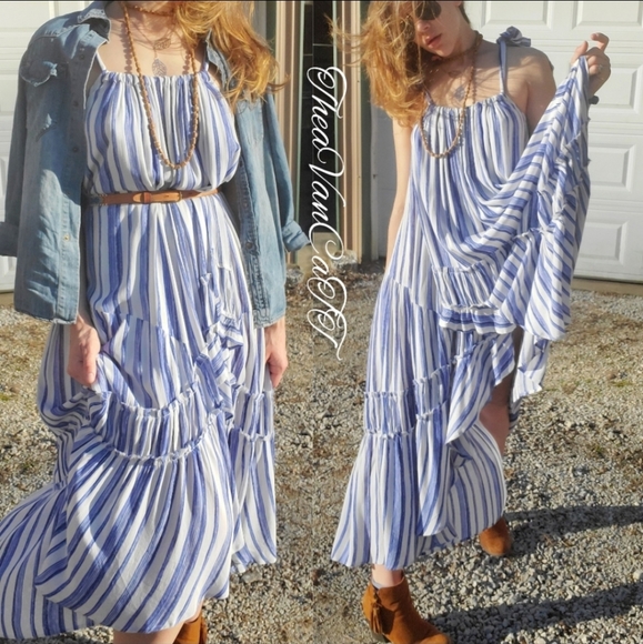 Storia Dresses & Skirts - STORIA blue Ocean Waves Striped Relaxed Fit Maxi Dress with adjustable straps 🦋